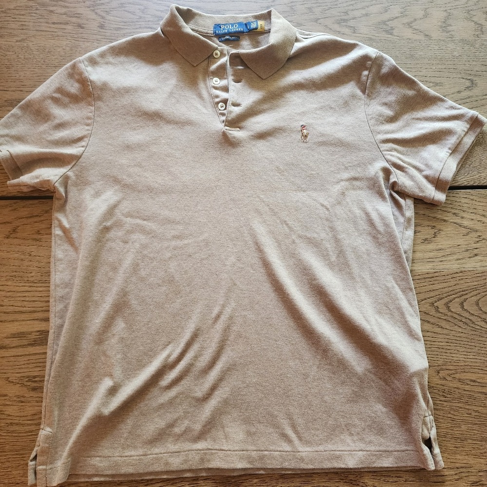 POLO RALPH LAUREN Men's Soft Cotton Slim Fit Polo Shirt. Size:L. Color:Khaki A18